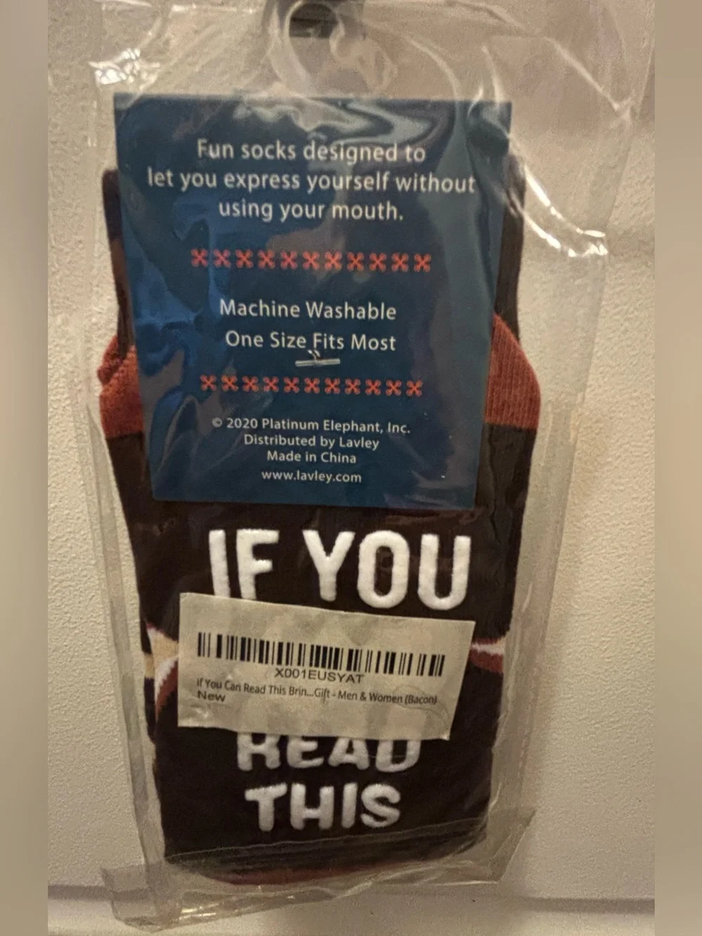 Lackey Novelty Bacon Graphic Crew Socks - Brown/Rust, One Size Fits Most